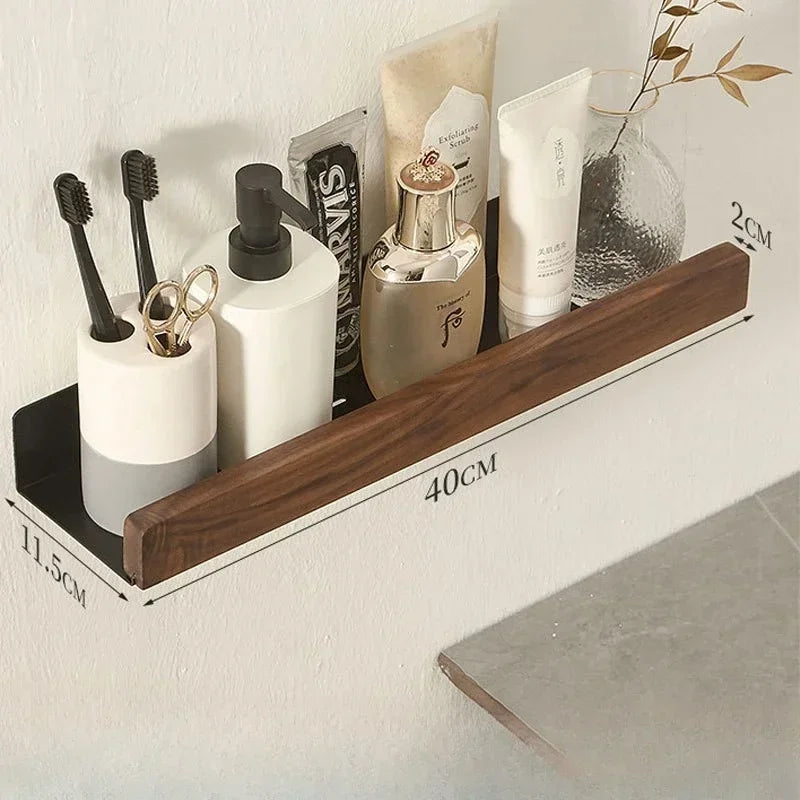 Solid Wood Bathroom Shelf - Punch-Free Wall Organizer