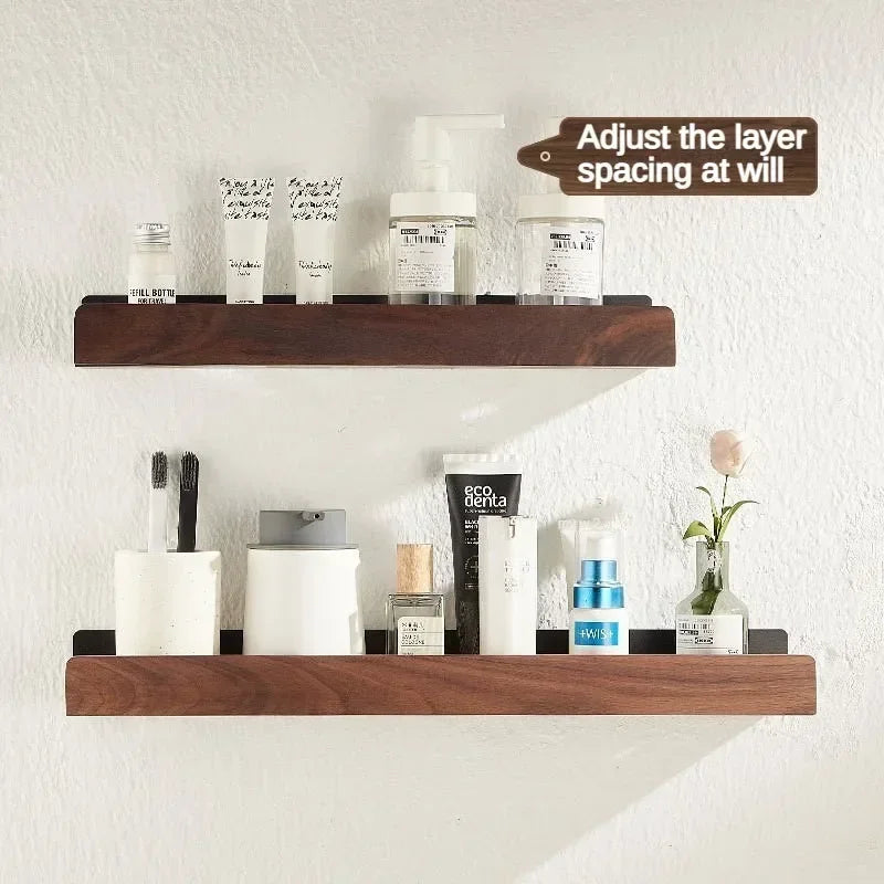 Solid Wood Bathroom Shelf - Punch-Free Wall Organizer