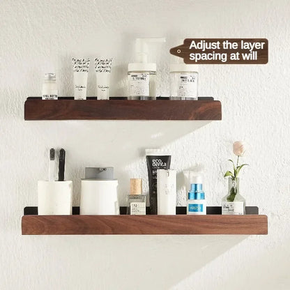 Solid Wood Bathroom Shelf - Punch-Free Wall Organizer