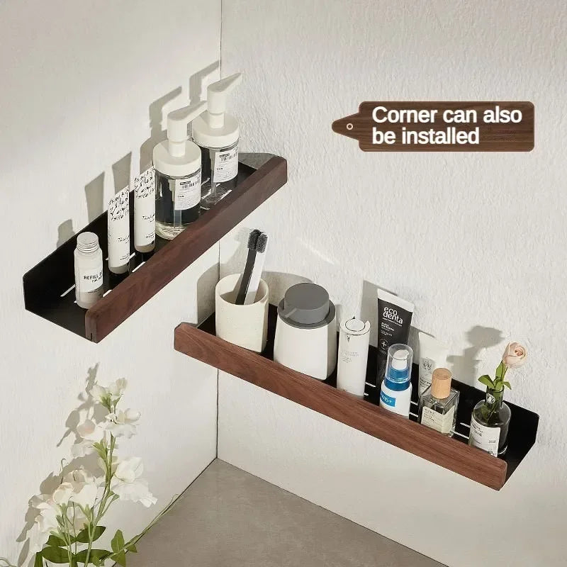 Solid Wood Bathroom Shelf - Punch-Free Wall Organizer