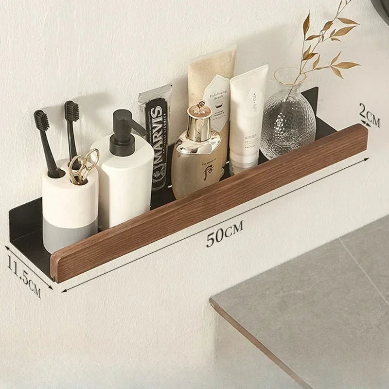 Solid Wood Bathroom Shelf - Punch-Free Wall Organizer